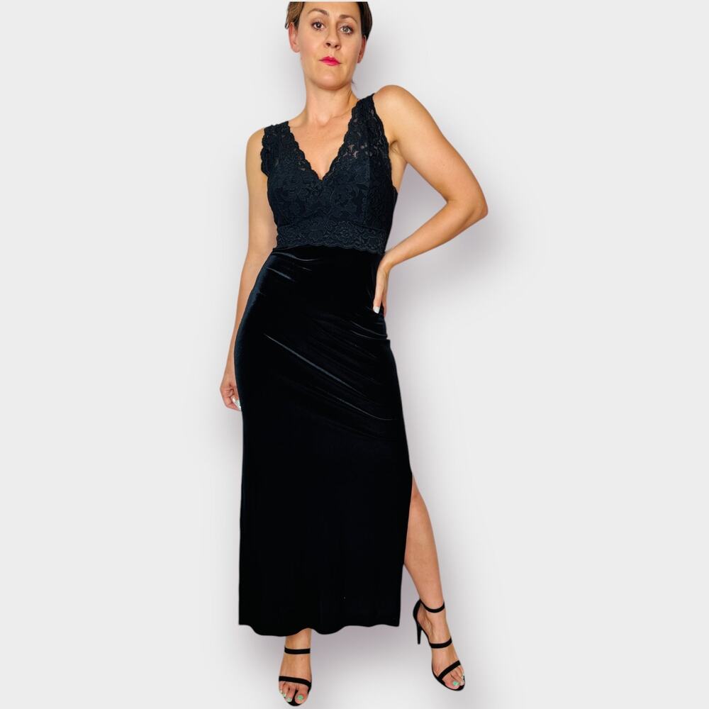 Y2K One Up Black Lace and Velour Gown Size 6 - Picture 2 of 5